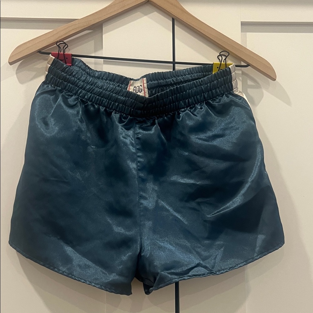 BDG Satin-Look Athletic Shorts in Teal Blue